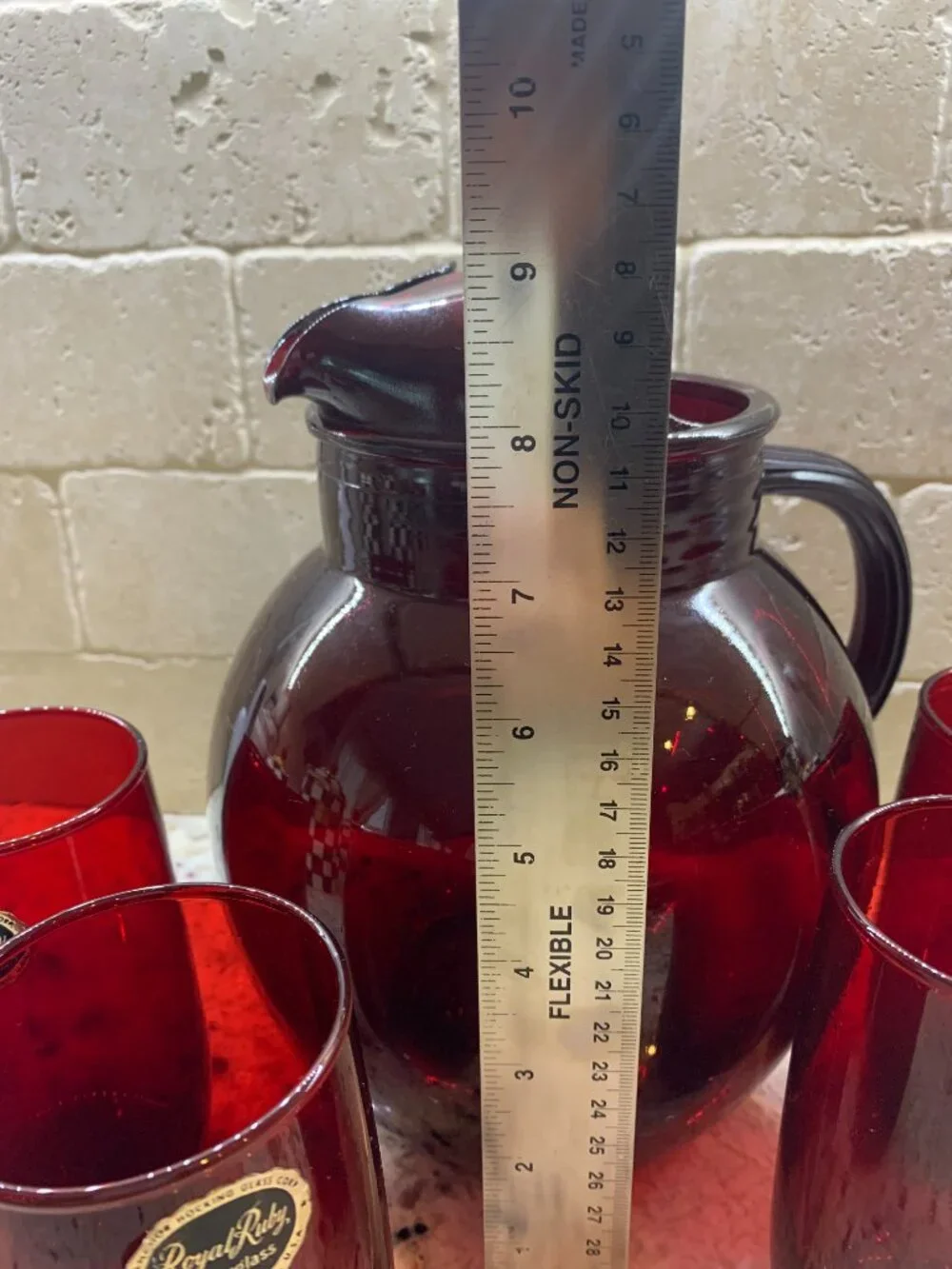 Vintage Anchor Hocking Royal Ruby Red glass pitcher 4 matching glasses
